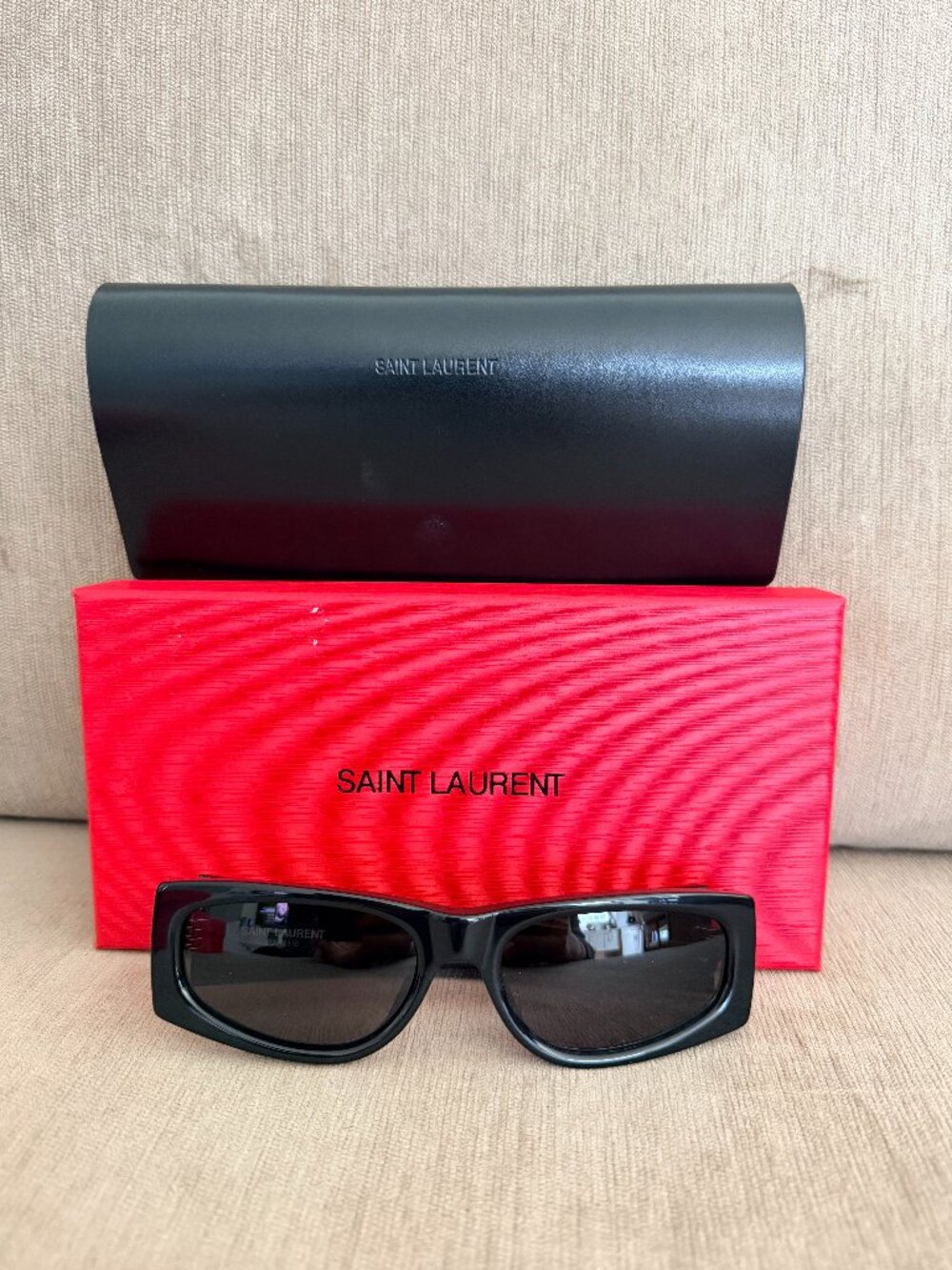 Saint Laurent YSL SL Logo Black Rectangle Sunglasses Women Men w/ Case Box
